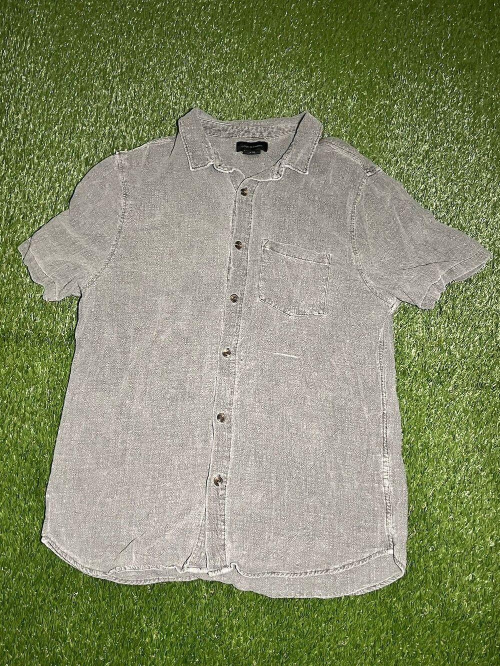 Cotton On Garments Linen Short Sleeve Button-Up Shirt L Gray